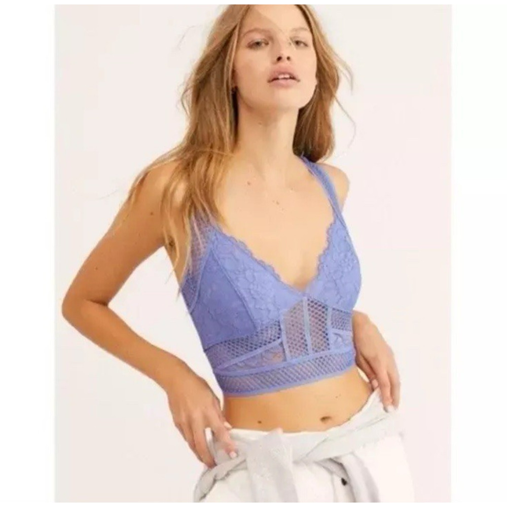 NWT Free‎ People INTIMATELY Sitting Pretty Floral Lace Brami Egret Blue Size S - Picture 3 of 16
